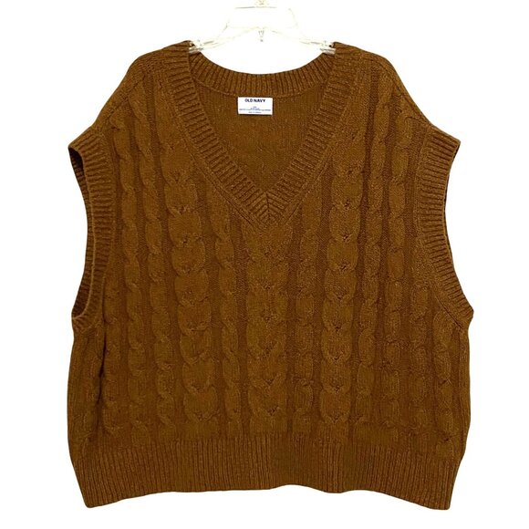 Old Navy Cable Knit Sweater Vest XXL Brown Grandpacore Light Academia Professor - Picture 1 of 4